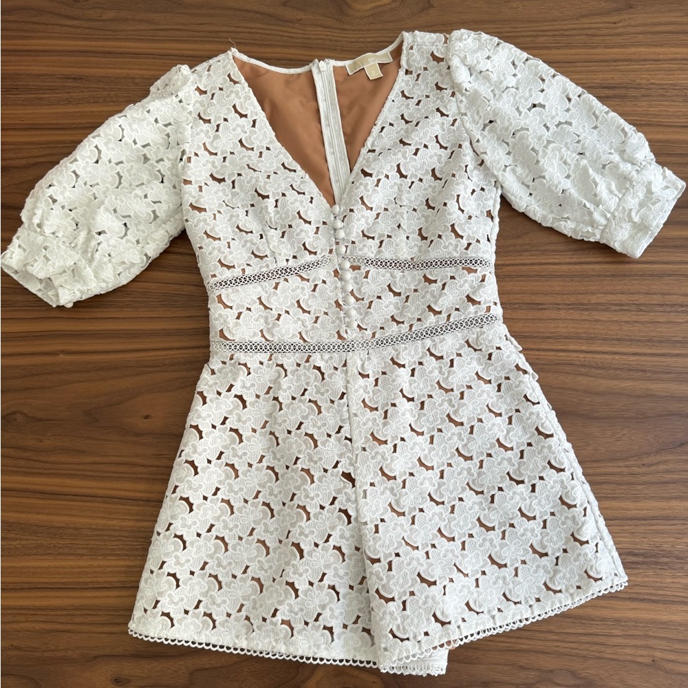 Michael Kors White Lace Floral Hemp Romper